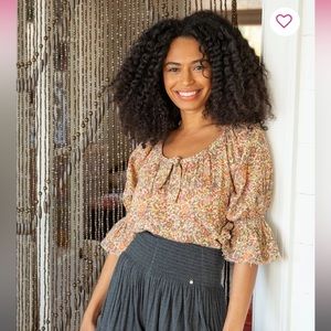 Natural Life Floral Cotton Tie Front Blouse